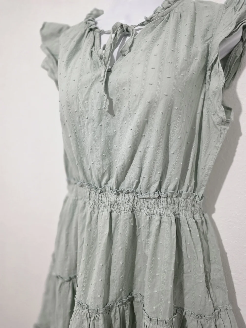 Sweet Wanderer Sage Green Ruffled Tiered Dress